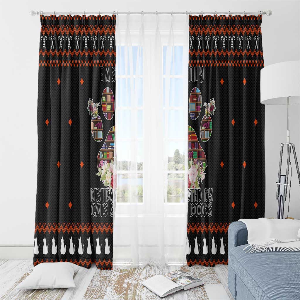 Cat And Books Christmas Window Curtain Xmas Holiday Patterns - Wonder Print Shop