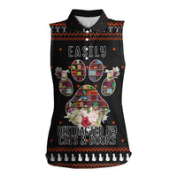 Cat And Books Christmas Women Sleeveless Polo Shirt Xmas Holiday Patterns - Wonder Print Shop