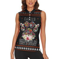 Cat And Books Christmas Women Sleeveless Polo Shirt Xmas Holiday Patterns - Wonder Print Shop
