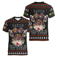 Cat And Books Christmas Women V-Neck T-Shirt Xmas Holiday Patterns - Wonder Print Shop