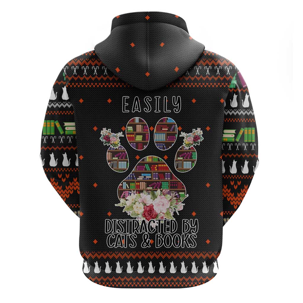 Cat And Books Christmas Zip Hoodie Xmas Holiday Patterns - Wonder Print Shop