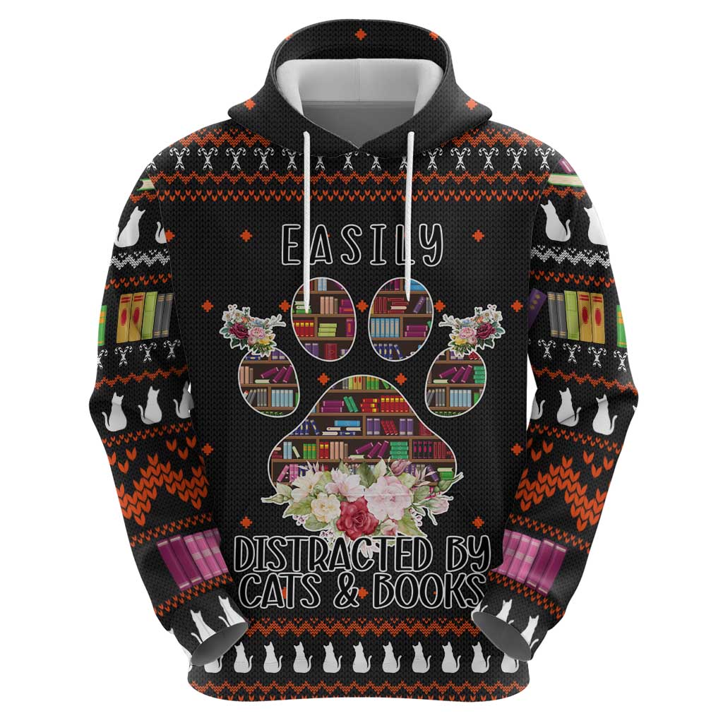 Cat And Books Christmas Zip Hoodie Xmas Holiday Patterns - Wonder Print Shop