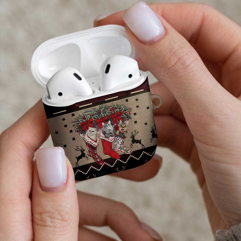 Cat And Sock Christmas AirPods Case Xmas Holiday Patterns - Wonder Print Shop