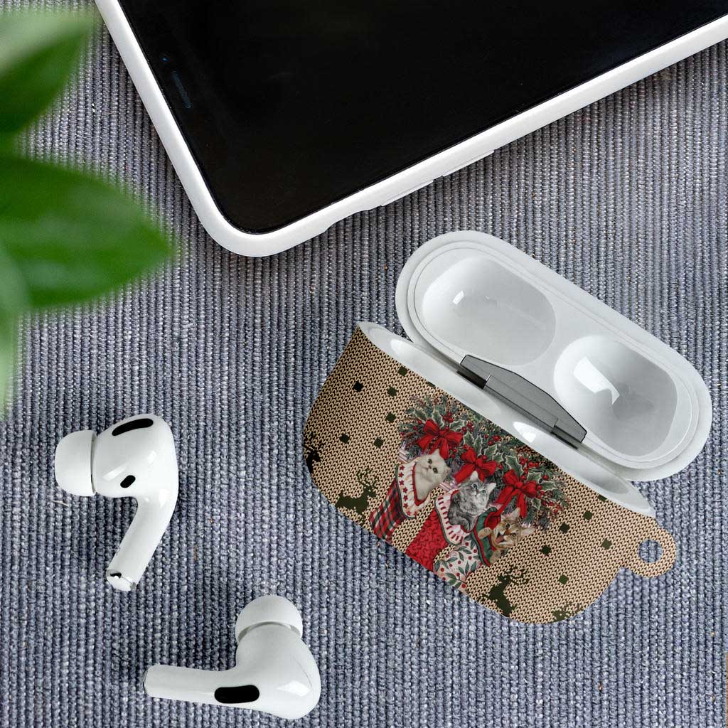 Cat And Sock Christmas AirPods Case Xmas Holiday Patterns - Wonder Print Shop