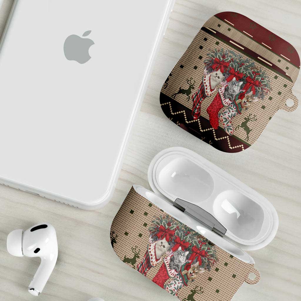 Cat And Sock Christmas AirPods Case Xmas Holiday Patterns - Wonder Print Shop