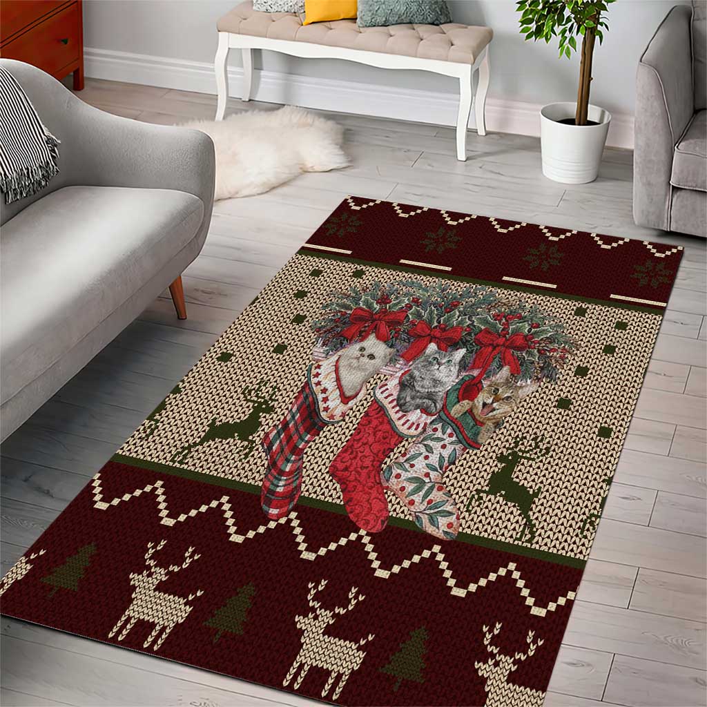 Cat And Sock Christmas Area Rug Xmas Holiday Patterns - Wonder Print Shop