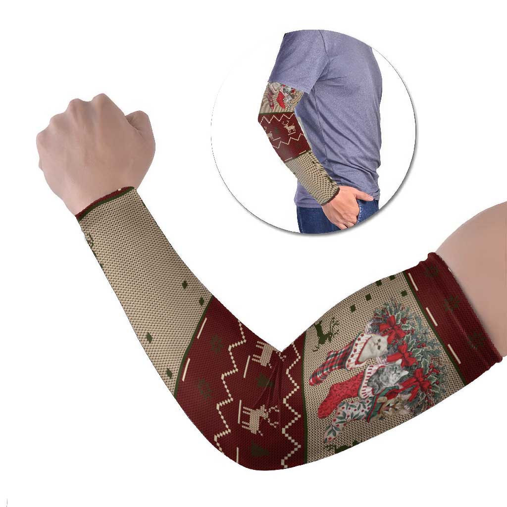 Cat And Sock Christmas Arm Sleeves Xmas Holiday Patterns - Wonder Print Shop