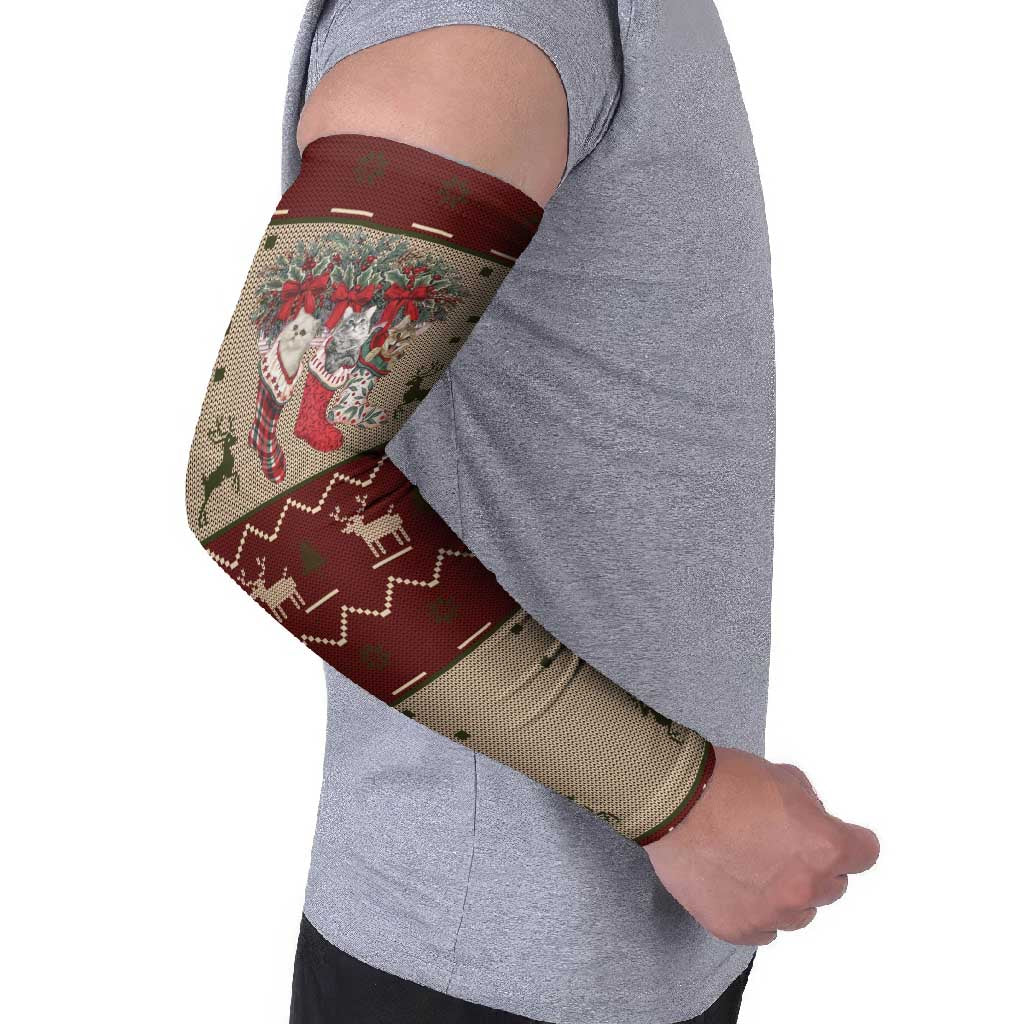 Cat And Sock Christmas Arm Sleeves Xmas Holiday Patterns - Wonder Print Shop