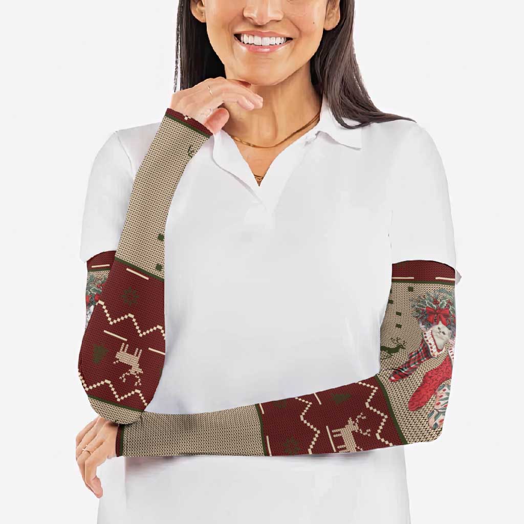 Cat And Sock Christmas Arm Sleeves Xmas Holiday Patterns - Wonder Print Shop
