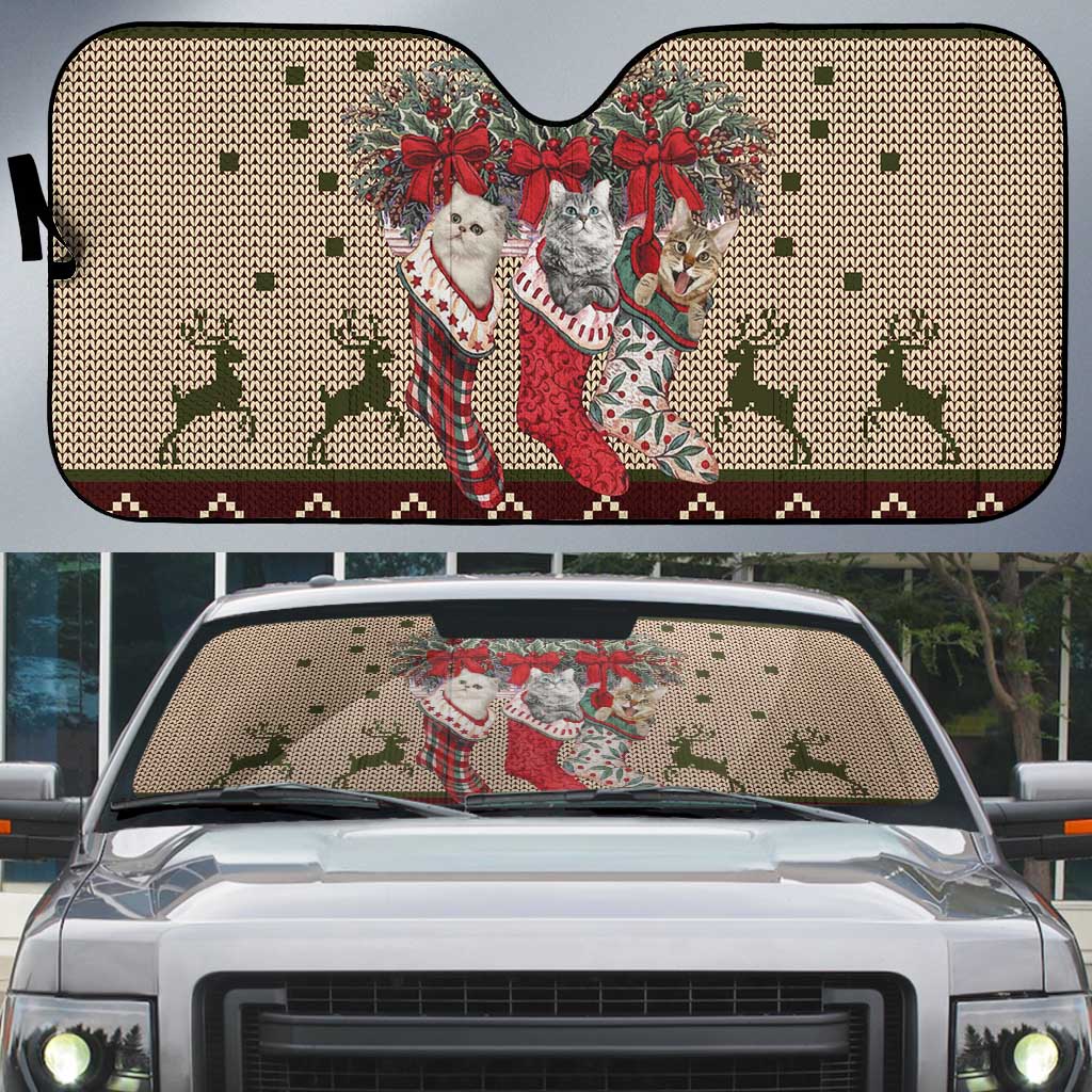 Cat And Sock Christmas Auto Sun Shade Xmas Holiday Patterns - Wonder Print Shop