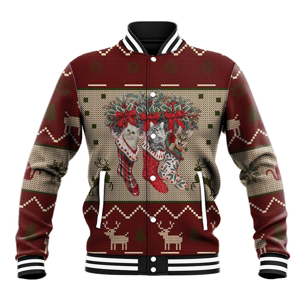 Cat And Sock Christmas Baseball Jacket Xmas Holiday Patterns - Wonder Print Shop