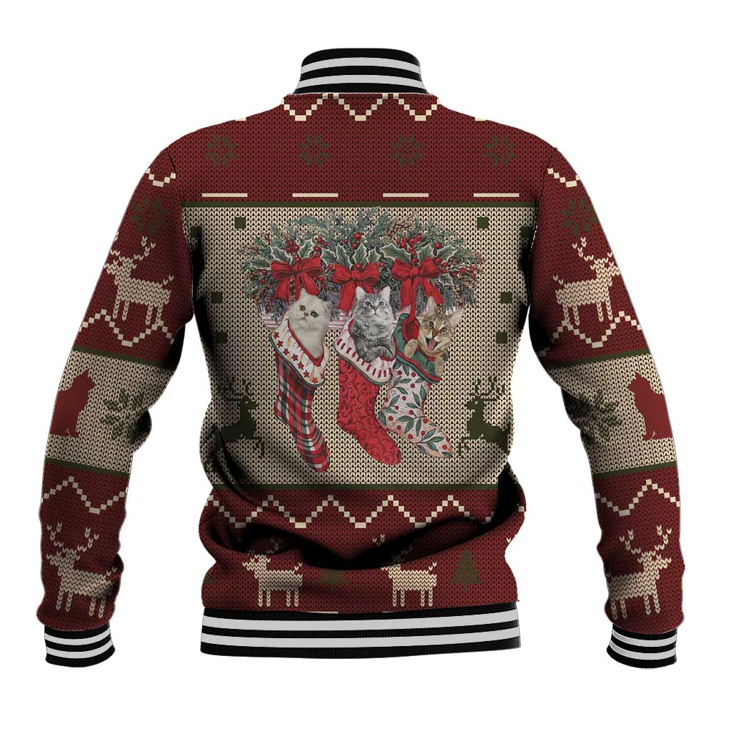Cat And Sock Christmas Baseball Jacket Xmas Holiday Patterns - Wonder Print Shop