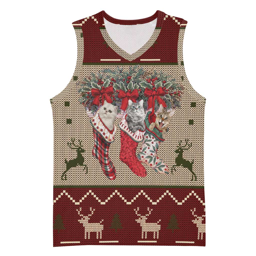 Cat And Sock Christmas Basketball Jersey Xmas Holiday Patterns - Wonder Print Shop