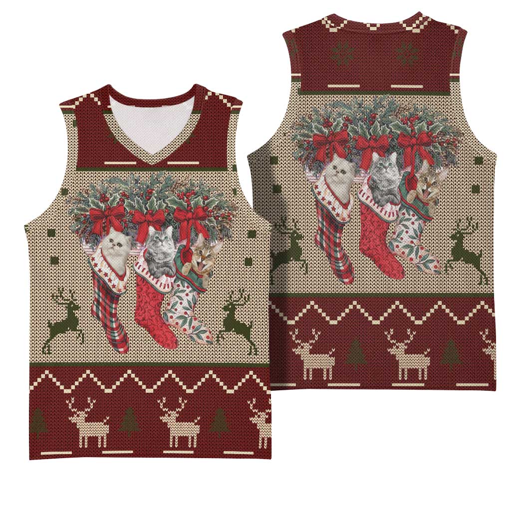 Cat And Sock Christmas Basketball Jersey Xmas Holiday Patterns - Wonder Print Shop