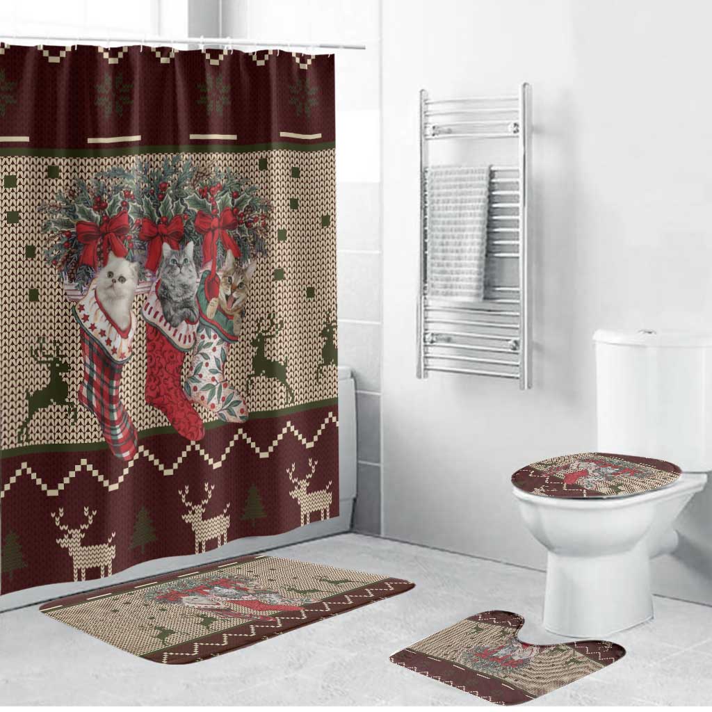 Cat And Sock Christmas Bathroom Set Xmas Holiday Patterns - Wonder Print Shop