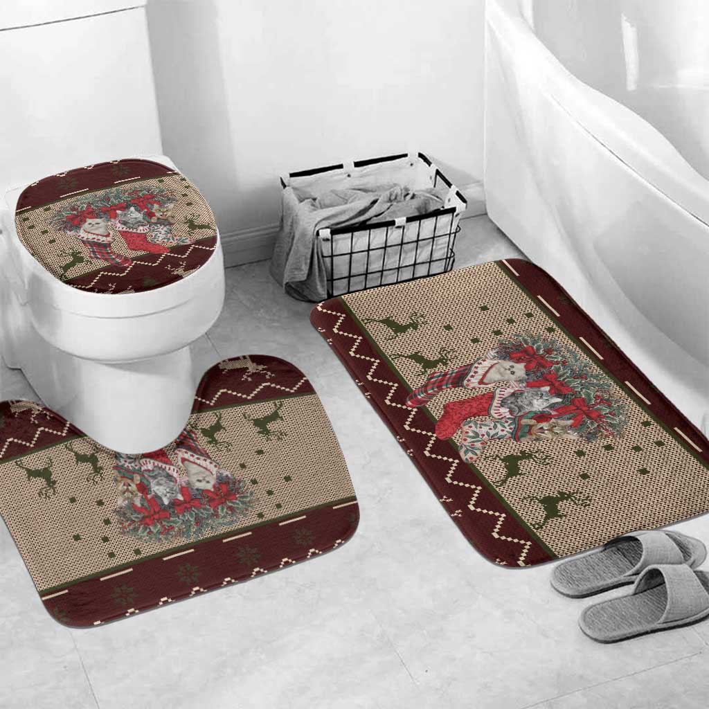Cat And Sock Christmas Bathroom Set Xmas Holiday Patterns - Wonder Print Shop