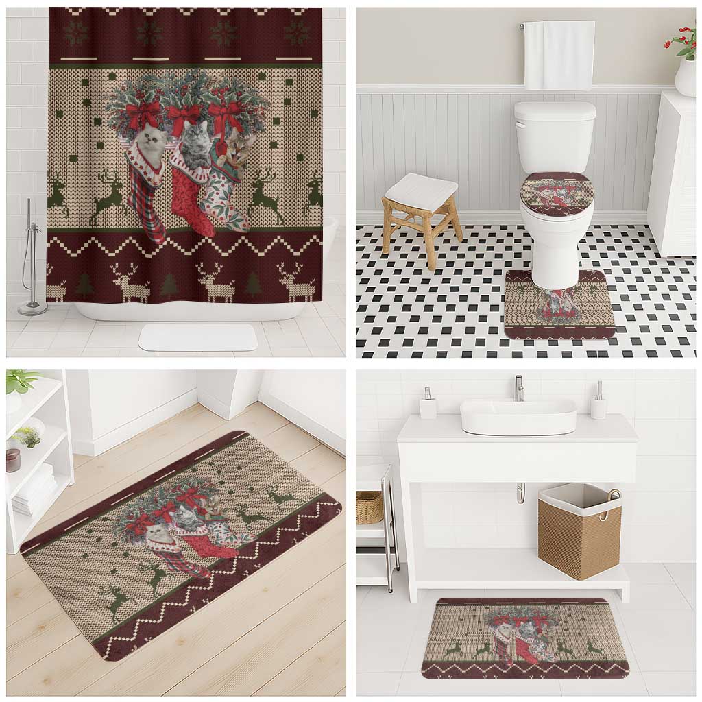 Cat And Sock Christmas Bathroom Set Xmas Holiday Patterns - Wonder Print Shop