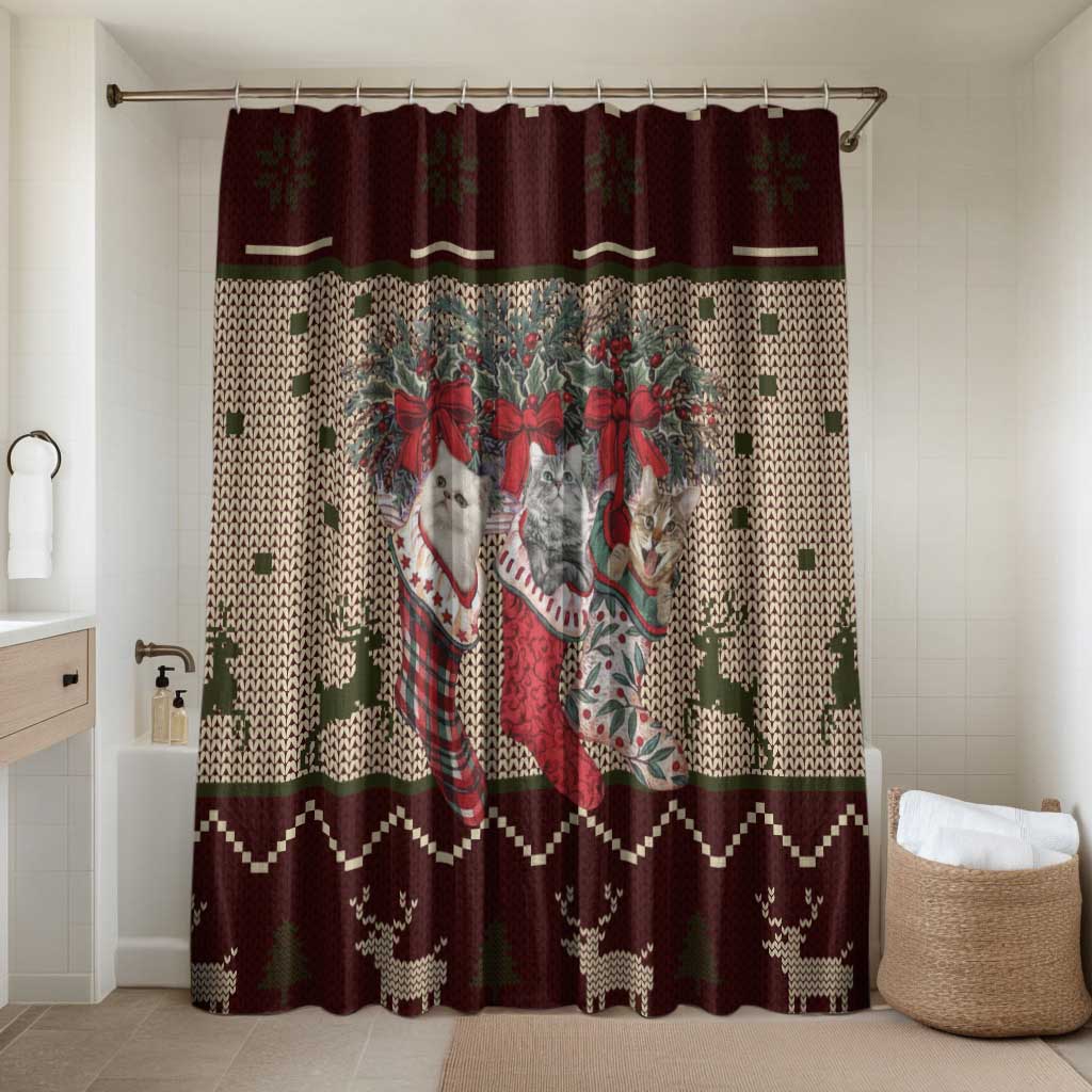 Cat And Sock Christmas Bathroom Set Xmas Holiday Patterns - Wonder Print Shop