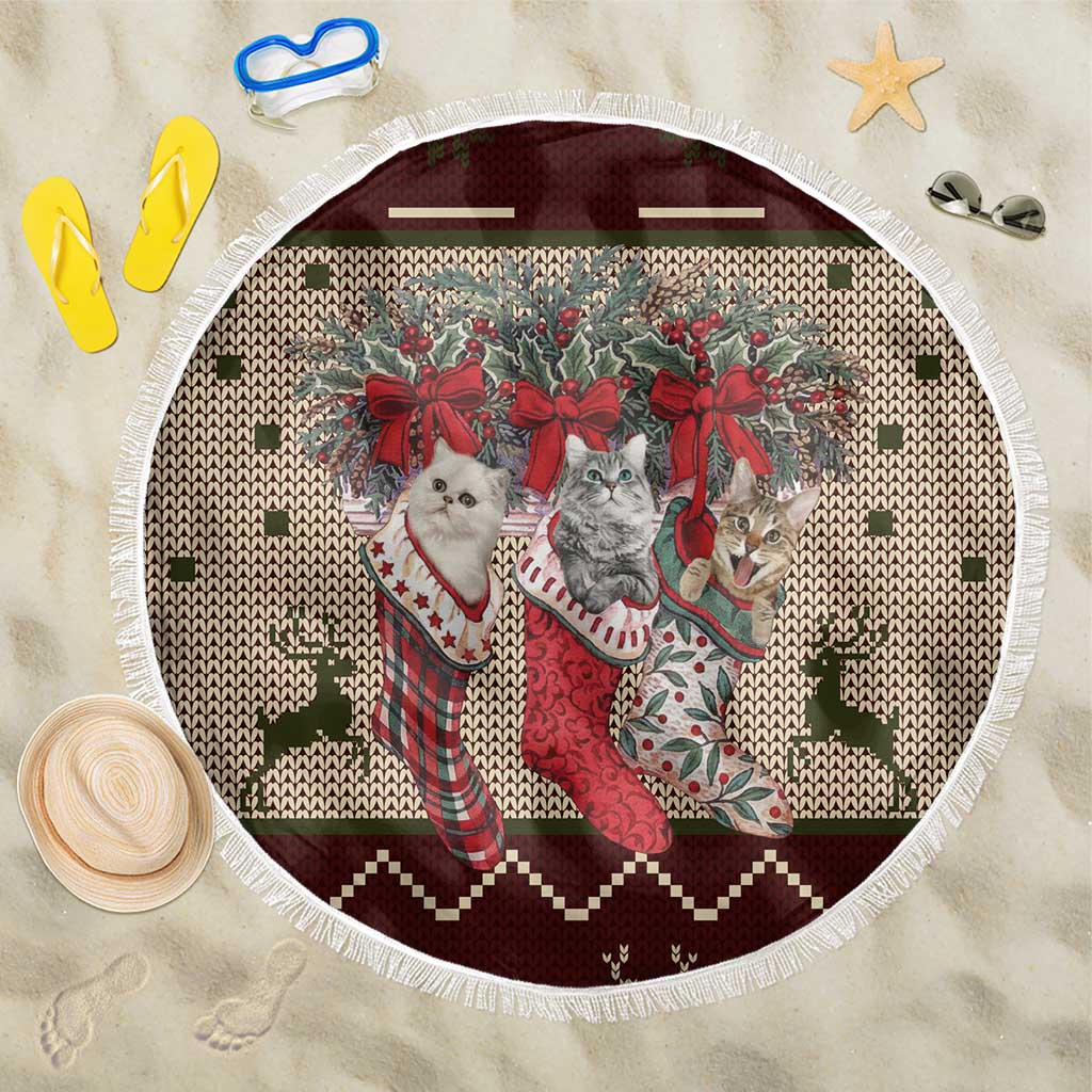 Cat And Sock Christmas Beach Blanket Xmas Holiday Patterns - Wonder Print Shop