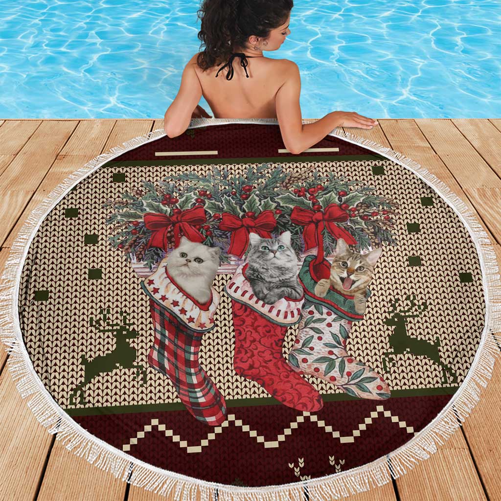 Cat And Sock Christmas Beach Blanket Xmas Holiday Patterns - Wonder Print Shop