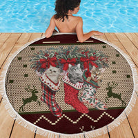 Cat And Sock Christmas Beach Blanket Xmas Holiday Patterns - Wonder Print Shop