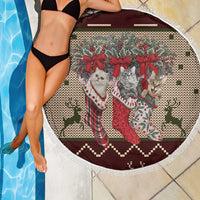 Cat And Sock Christmas Beach Blanket Xmas Holiday Patterns - Wonder Print Shop