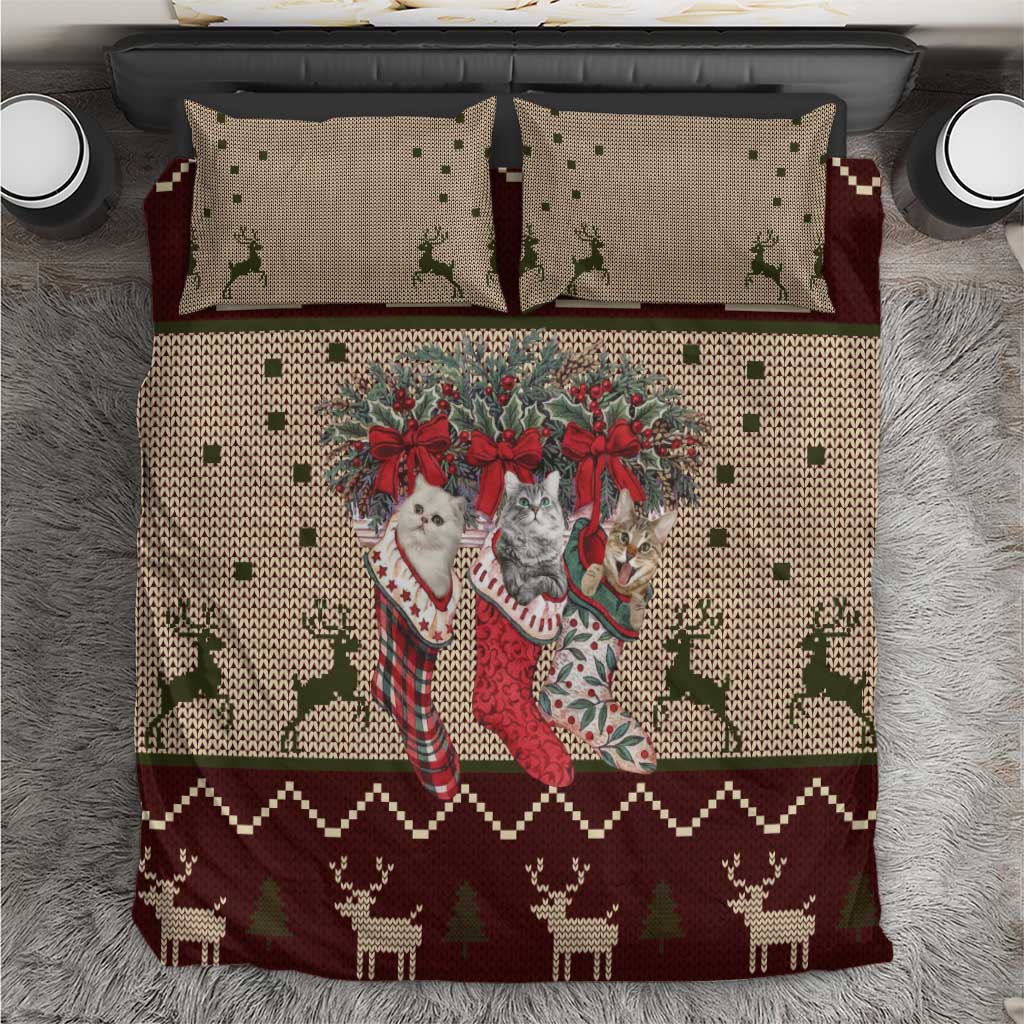 Cat And Sock Christmas Bedding Set Xmas Holiday Patterns - Wonder Print Shop