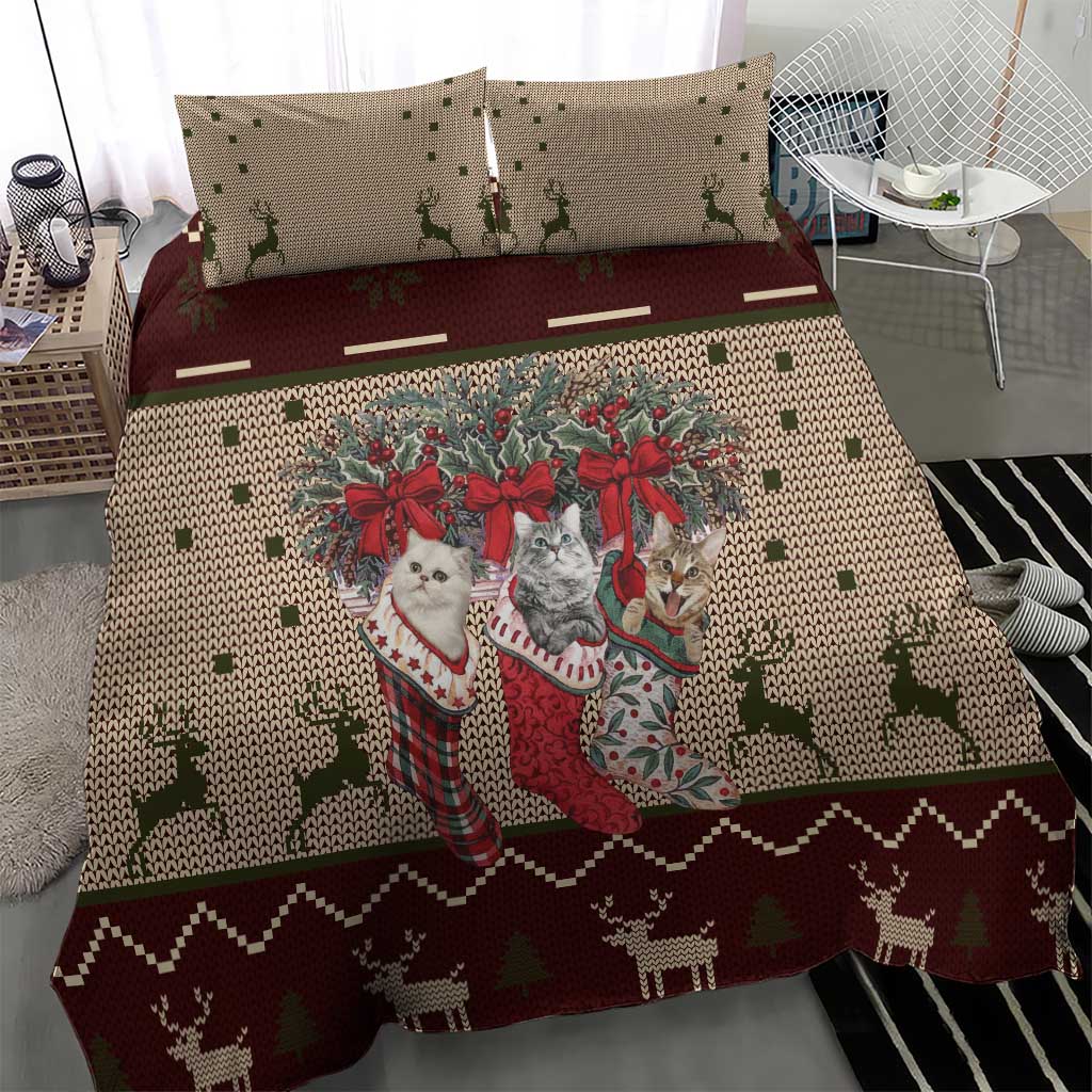 Cat And Sock Christmas Bedding Set Xmas Holiday Patterns - Wonder Print Shop