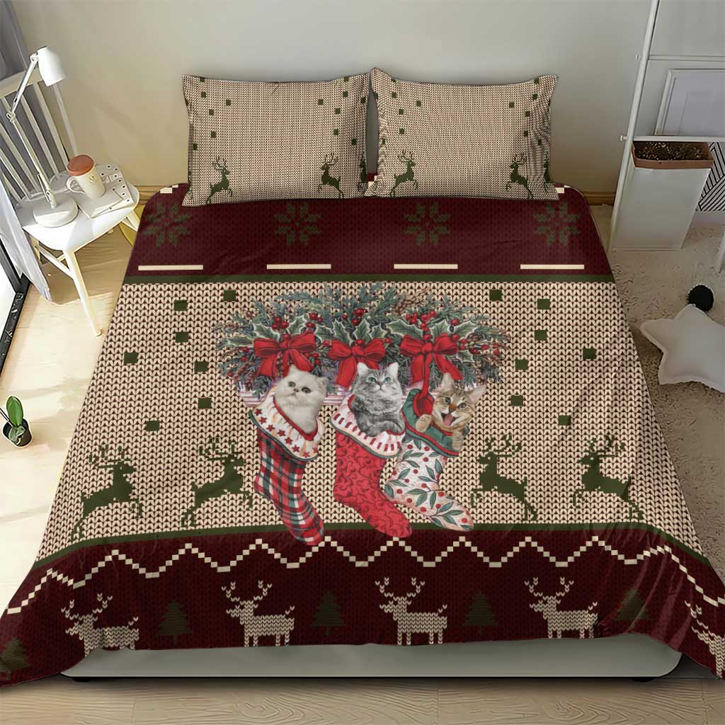 Cat And Sock Christmas Bedding Set Xmas Holiday Patterns - Wonder Print Shop