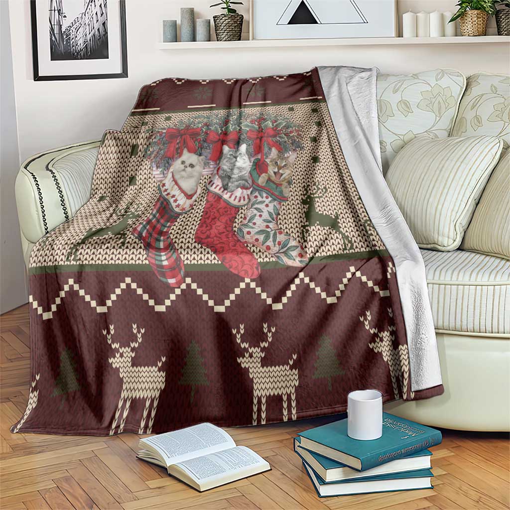 Cat And Sock Christmas Blanket Xmas Holiday Patterns - Wonder Print Shop