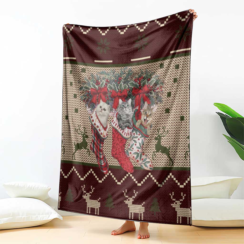 Cat And Sock Christmas Blanket Xmas Holiday Patterns - Wonder Print Shop
