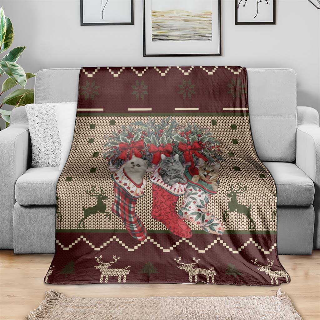 Cat And Sock Christmas Blanket Xmas Holiday Patterns - Wonder Print Shop
