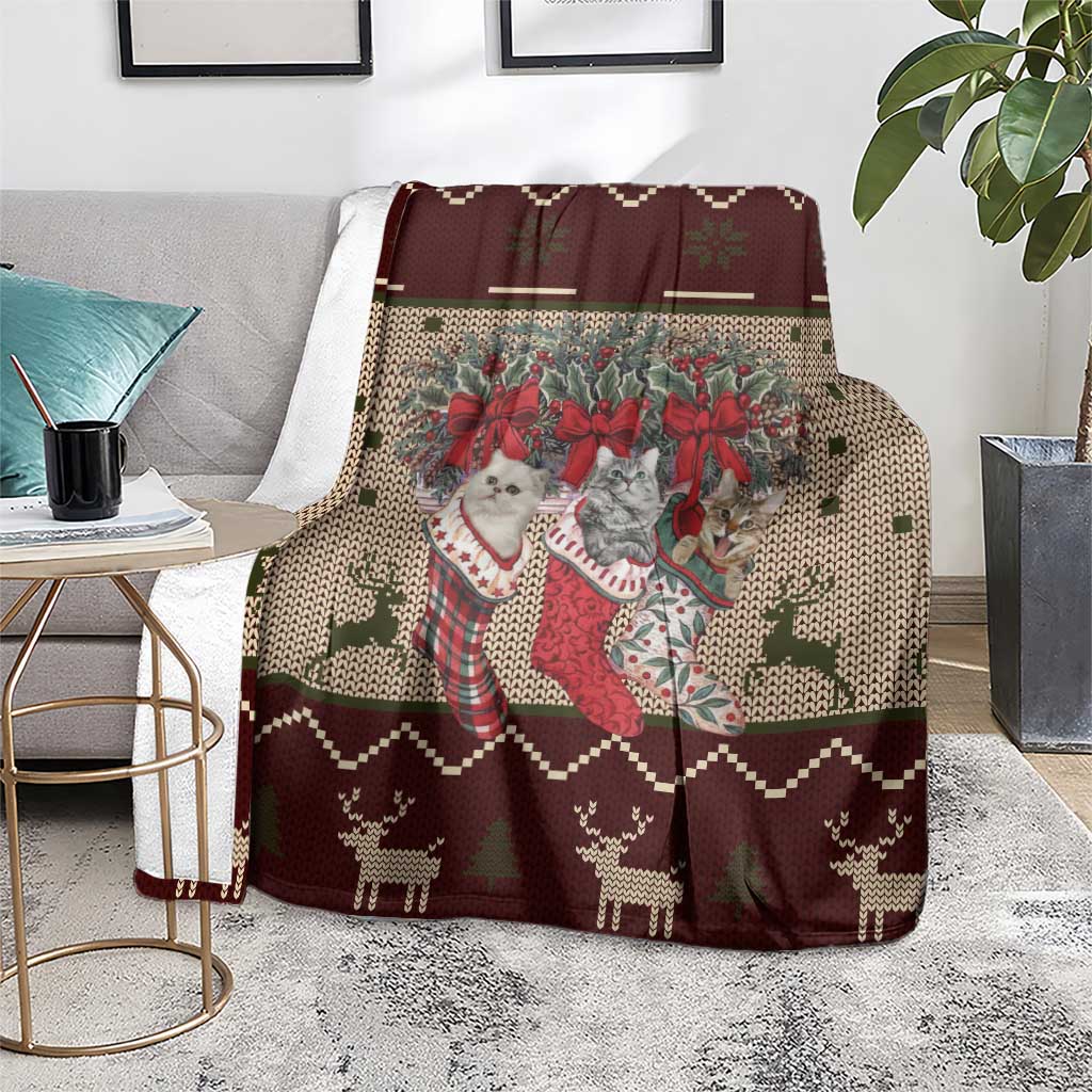 Cat And Sock Christmas Blanket Xmas Holiday Patterns - Wonder Print Shop