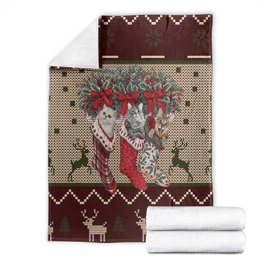 Cat And Sock Christmas Blanket Xmas Holiday Patterns - Wonder Print Shop