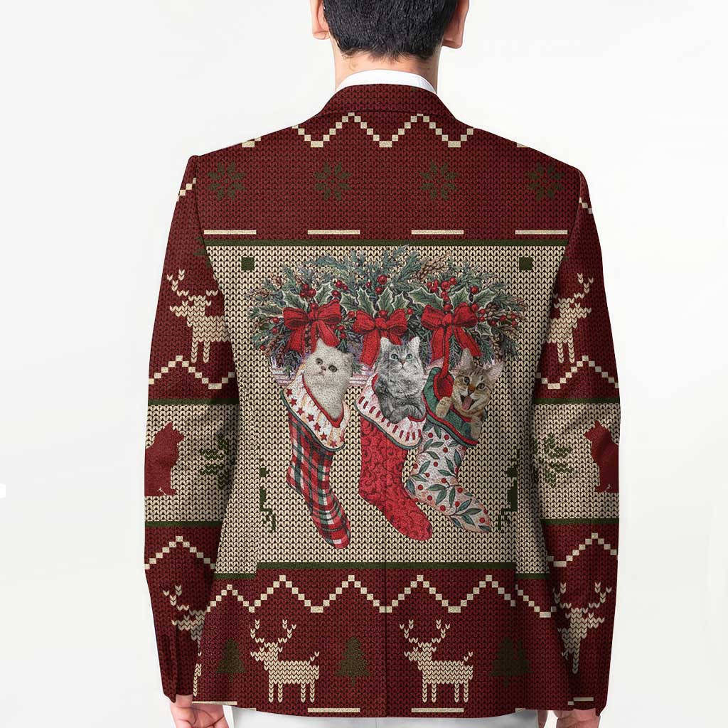 Cat And Sock Christmas Blazer Xmas Holiday Patterns - Wonder Print Shop