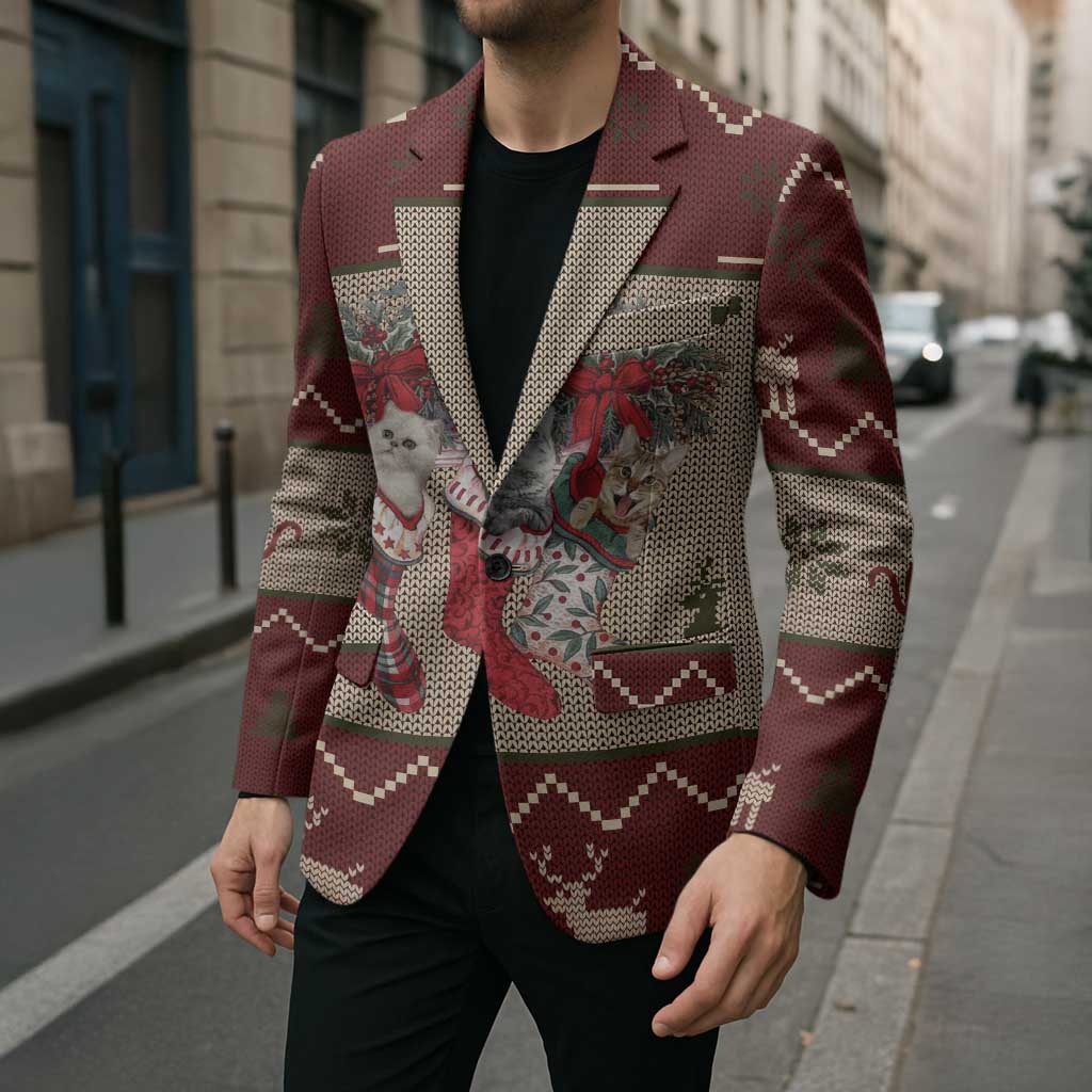 Cat And Sock Christmas Blazer Xmas Holiday Patterns - Wonder Print Shop