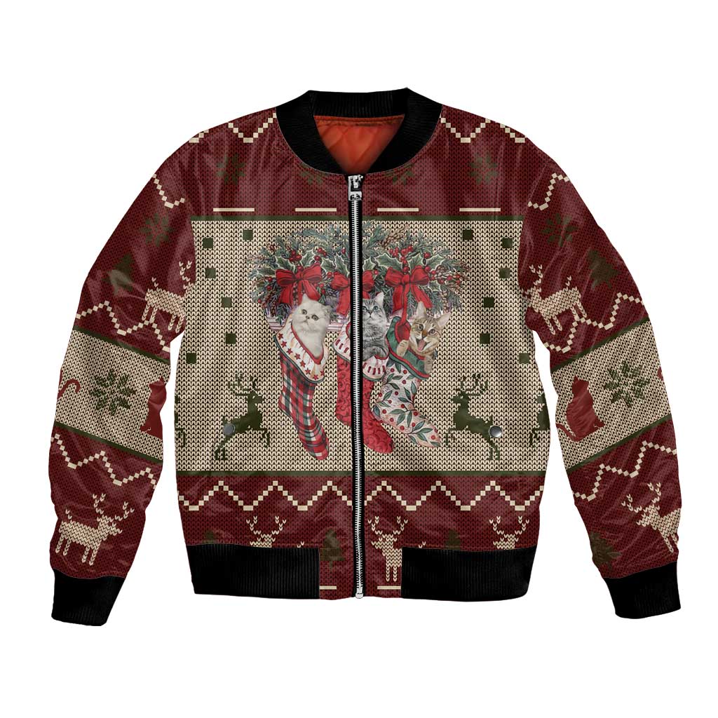 Cat And Sock Christmas Bomber Jacket Xmas Holiday Patterns - Wonder Print Shop