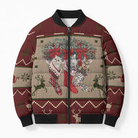 Cat And Sock Christmas Bomber Puffer Jacket Xmas Holiday Patterns - Wonder Print Shop