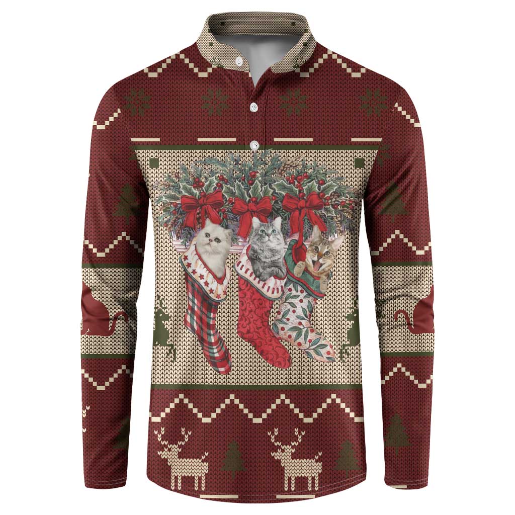 Cat And Sock Christmas Button Sweatshirt Xmas Holiday Patterns - Wonder Print Shop