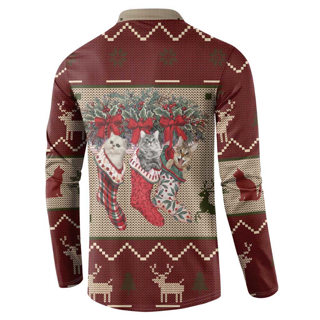 Cat And Sock Christmas Button Sweatshirt Xmas Holiday Patterns - Wonder Print Shop