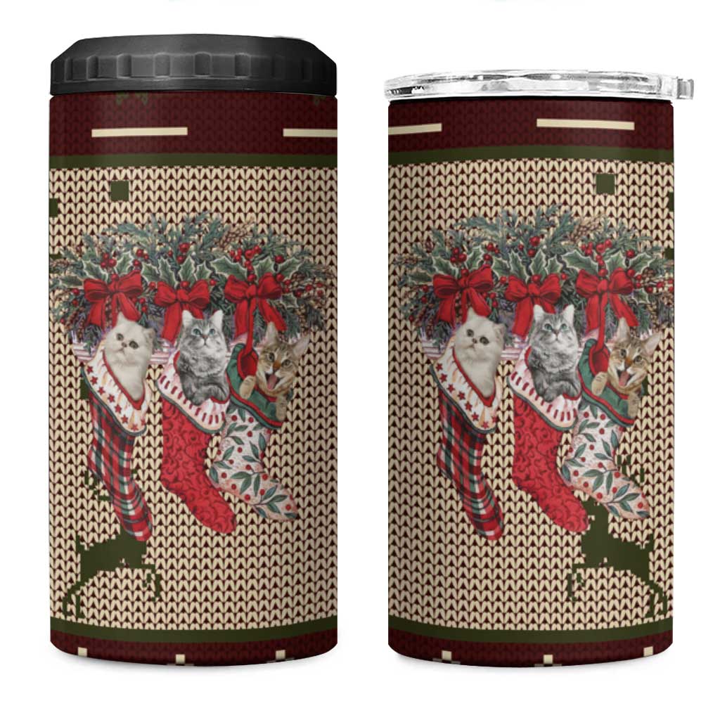 Cat And Sock Christmas 4 in 1 Can Cooler Tumbler Xmas Holiday Patterns - Wonder Print Shop