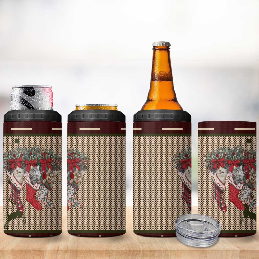 Cat And Sock Christmas 4 in 1 Can Cooler Tumbler Xmas Holiday Patterns - Wonder Print Shop