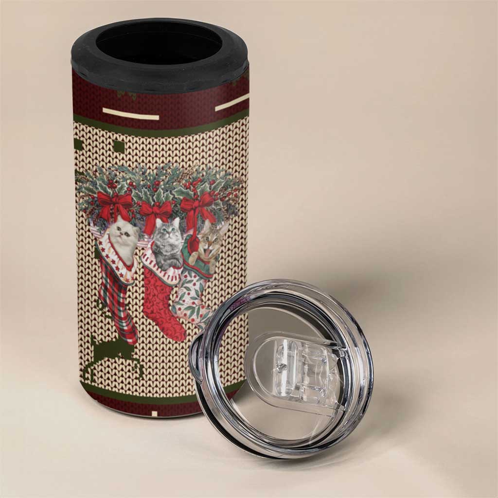 Cat And Sock Christmas 4 in 1 Can Cooler Tumbler Xmas Holiday Patterns - Wonder Print Shop