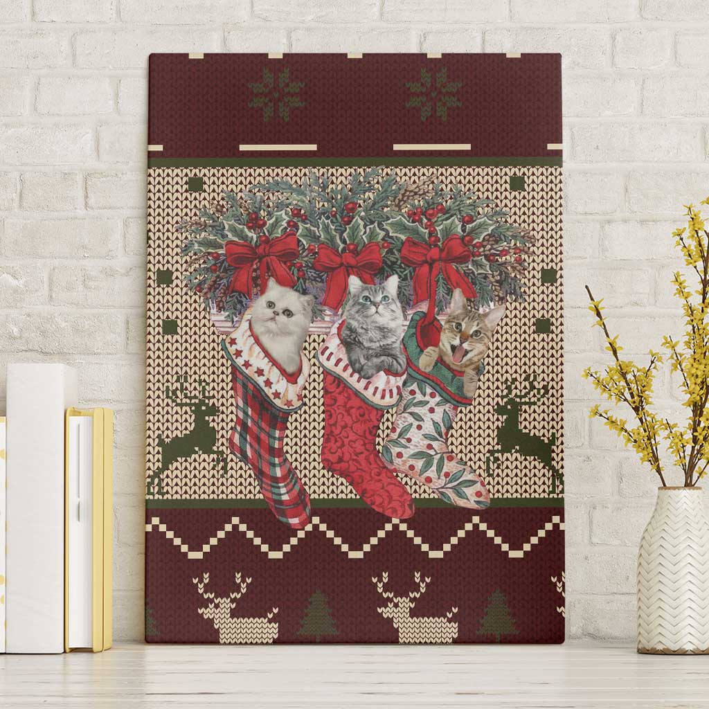Cat And Sock Christmas Canvas Wall Art Xmas Holiday Patterns - Wonder Print Shop