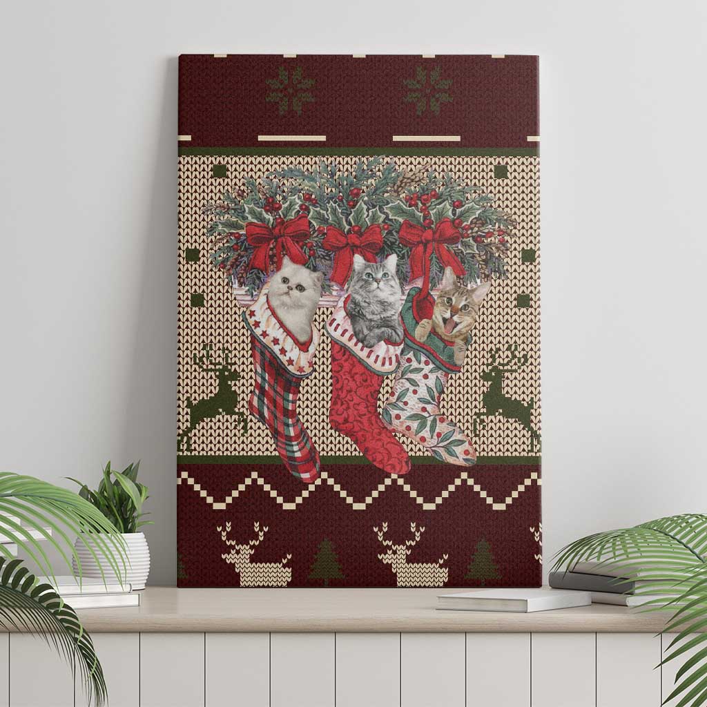Cat And Sock Christmas Canvas Wall Art Xmas Holiday Patterns - Wonder Print Shop