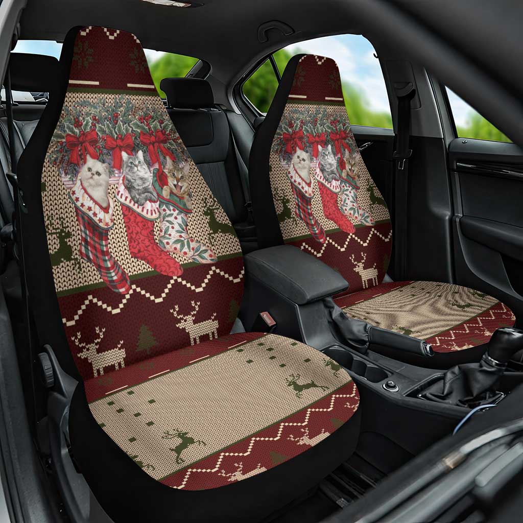 Cat And Sock Christmas Car Seat Cover Xmas Holiday Patterns - Wonder Print Shop