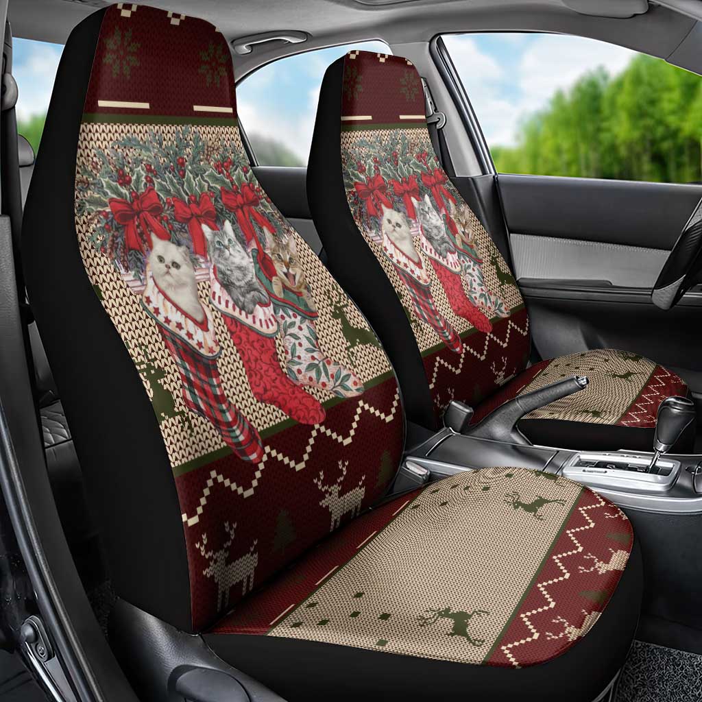 Cat And Sock Christmas Car Seat Cover Xmas Holiday Patterns - Wonder Print Shop