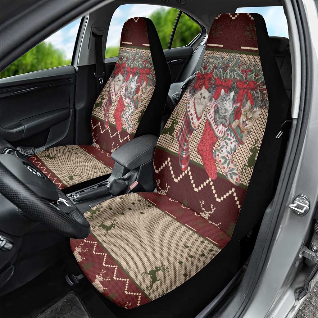 Cat And Sock Christmas Car Seat Cover Xmas Holiday Patterns - Wonder Print Shop