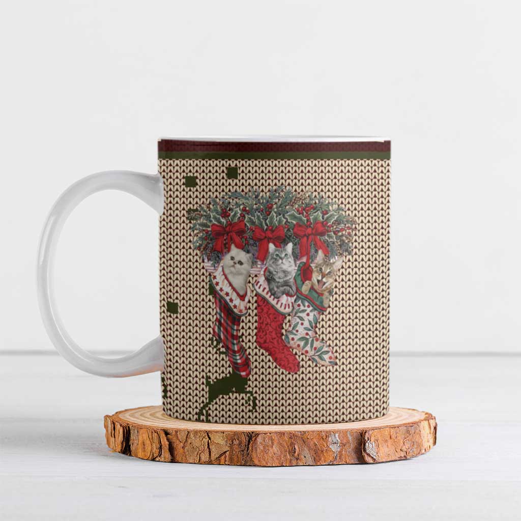 Cat And Sock Christmas Ceramic Mug Xmas Holiday Patterns - Wonder Print Shop