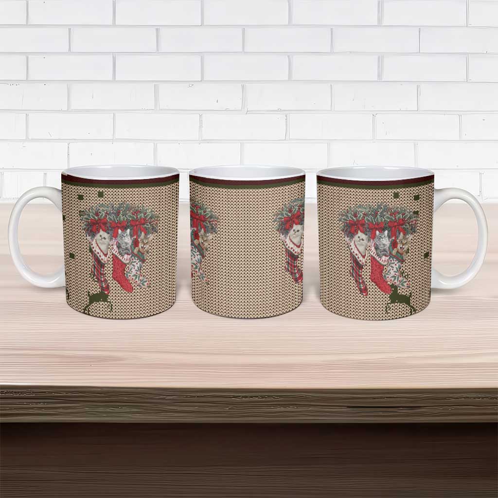 Cat And Sock Christmas Ceramic Mug Xmas Holiday Patterns - Wonder Print Shop